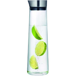blomus -ACQUA- Water carafe made of glass, 1 liter capacity, glass carafe with high-quality stainless steel lid, drip-free pouring, exclusive optics (H / W / D: 30.5 x 9 x 9 cm, Clear, 63436)