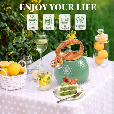 Чайник для плити GGC об'ємом 3,1 л / 3 л з свистком, для води, кави або молока, колірний градієнт сірий/чорний, з дерев'яною ручкою, нержавіюча сталь, для дому