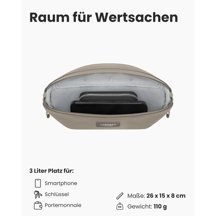 Поясна сумка LARKSON для жінок та чоловіків, м'ятного кольору - Finn. Ідеальна для спорту, активного відпочинку, міста, фестивалів. Стильна сумка через плече, водонепроникна (Gravel)