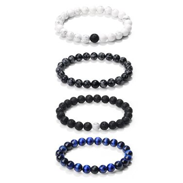 Чоловічі браслети з натурального каміння: тигрове око, лава, онікс, бірюза, лазурит (3-4 шт.)