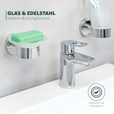 Тримач для мила Bremermann Lucente - скляний та нержавіючий, для ванної та душу, з можливістю кріплення на клей або свердління