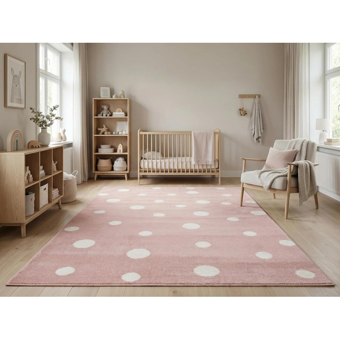 Дитячий килим Kinderteppich DOTS бежево-рожевий 80x150 см, Öko-Tex, для дівчаток, в дитячу кімнату