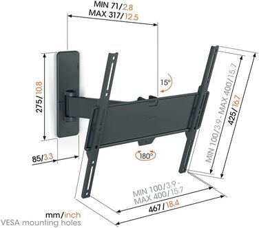Кріплення для телевізора Vogel's Quick TVM 1225 поворотне, для телевізорів 19-43 дюймів, до 15 кг, кут повороту 120°, VESA до 200x200
