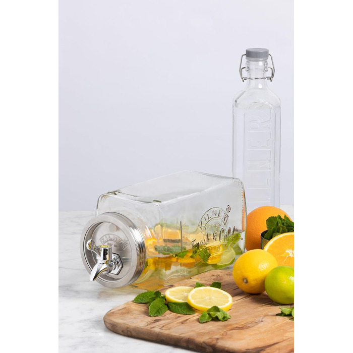 Диспенсер для напоїв KILNER з краном, 3 л, для холодильника, скляний, великий отвір для легкого наповнення