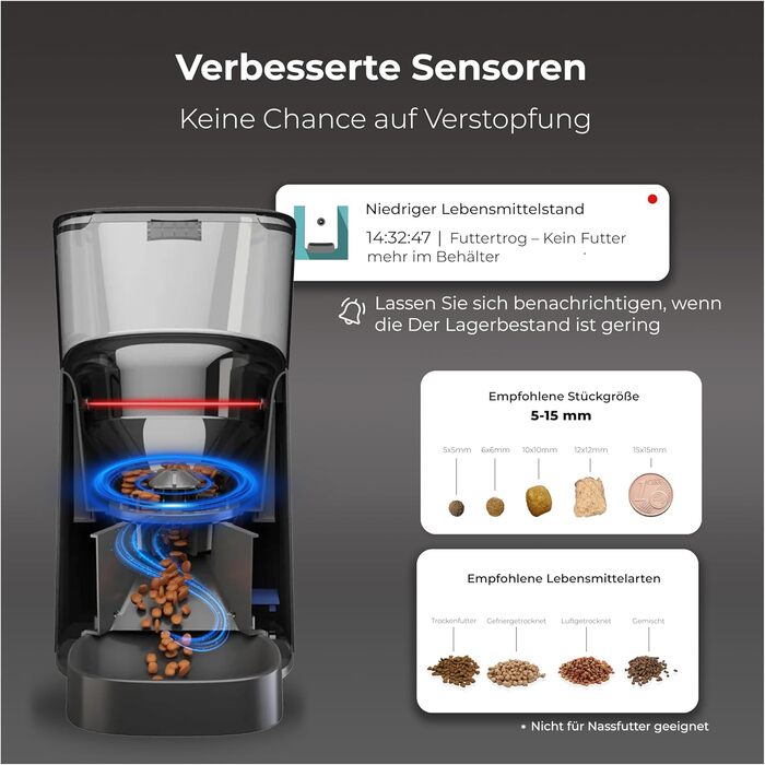 Автоматичний годівник для котів та собак Zedar A600, 6 літрів, з керуванням через APP, з нержавіючої сталі
