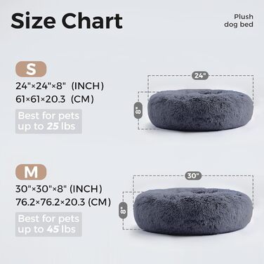 Кругле ліжко для собак та котів WESTERN HOME, анти-тривожне, м'яке, тепле, з штучного хутра, сіре (50,8 x 24.0 x 24.0 x 8.0 см)