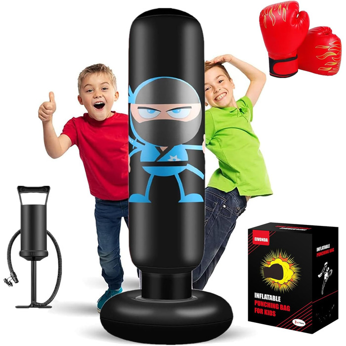 Дитячий боксерський мішок EIVONDA 160см з рукавичками та насосом для боксу, MMA, карате, таеквондо. Чорний