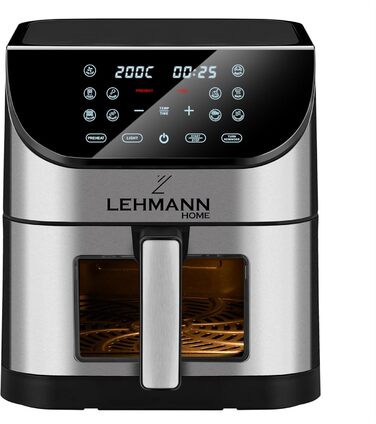 Аерофритюрниця Lehmann XXL 8 л з оглядовим вікном, без олії, 1800 Вт, сенсорна панель, 10 програм, таймер, контроль температури до 200°C