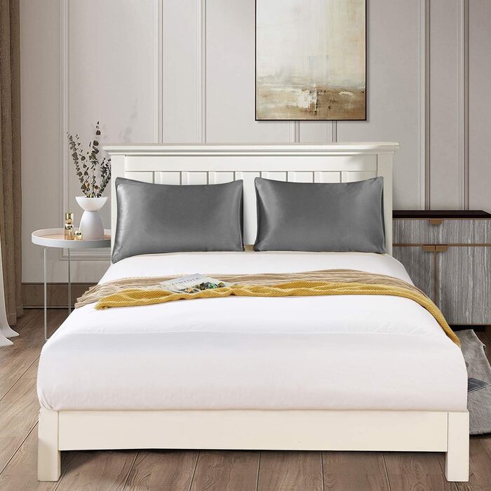 Silk 22 Momme Silk Pillowcase Set of 2, 100% Mulberry Silk Pillowcase for Hair and Skin with Envelope Closure, Soft and Smooth Silk Pillowcase, 50 x 66 cm Grey Grey 50x66cm
