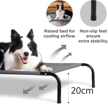 Лежак для собак BEDSURE Outdoor середній, сірий, піднятий, для вулиці та саду, 105x80 см, висота 20 см