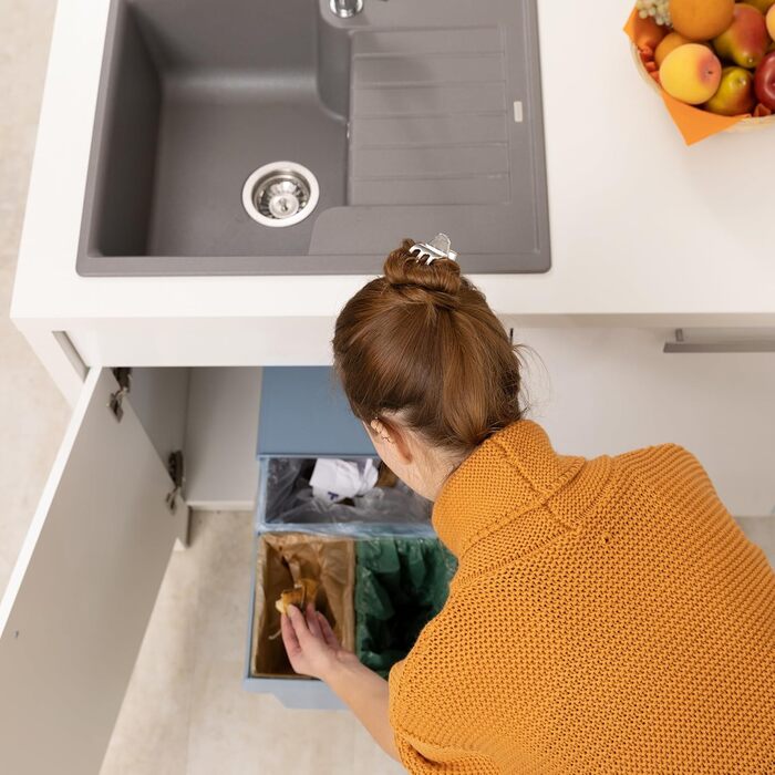 Вбудований відро для сміття Relaxdays для кухні, висувний, під шафу, 15 л + 2 x 8 л, пластик, сірий