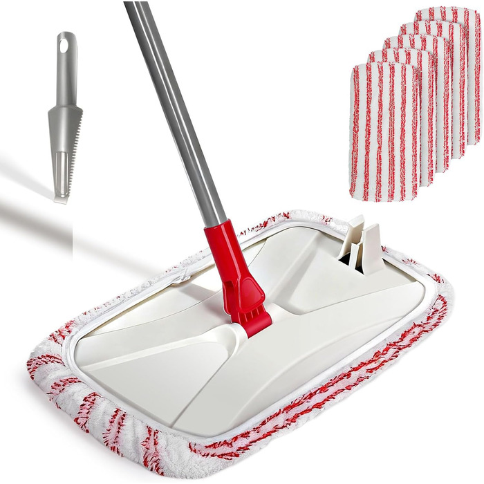Набір для миття підлоги з відром, вичавлювач для підлоги, набір мопів 2 в 1 з регульованою ручкою з нержавіючої сталі та 6 мікрофібровими насадками, підходить для плитки та ламінату (Wischmopp Groβ)