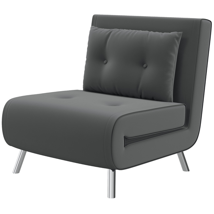 HOMCOM Sleeper Chair Folding Chair with Bed Function Dark Grey 77x88x83cm, comfortable single sofa with cushion for guests