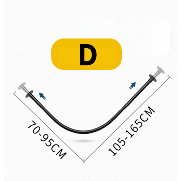 Штанга для душової завіси L-подібної форми, розширювана, з нержавіючої сталі 304, без свердління, для ванної кімнати/ванни, чорна (70-95 см x 105-165 см)