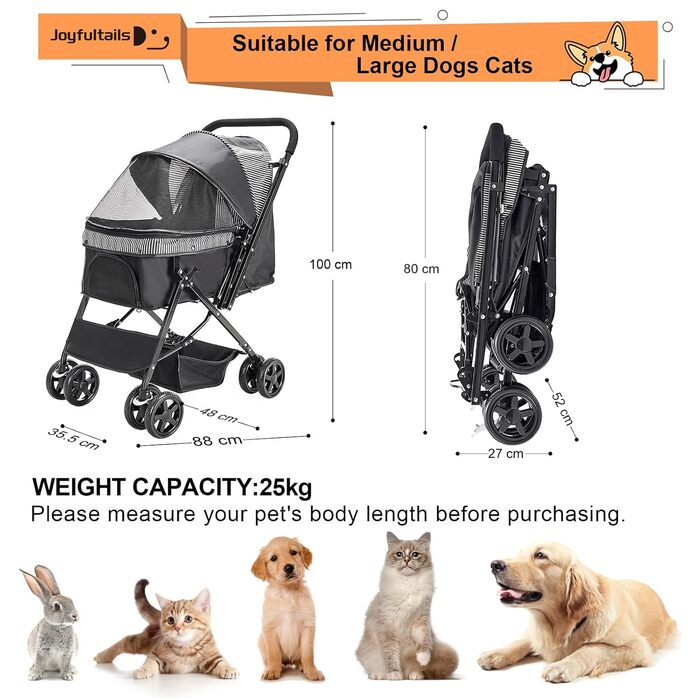 Складаний буги для собак, переноска для тварин до 20 кг, чорний. Підходить для собак та котів