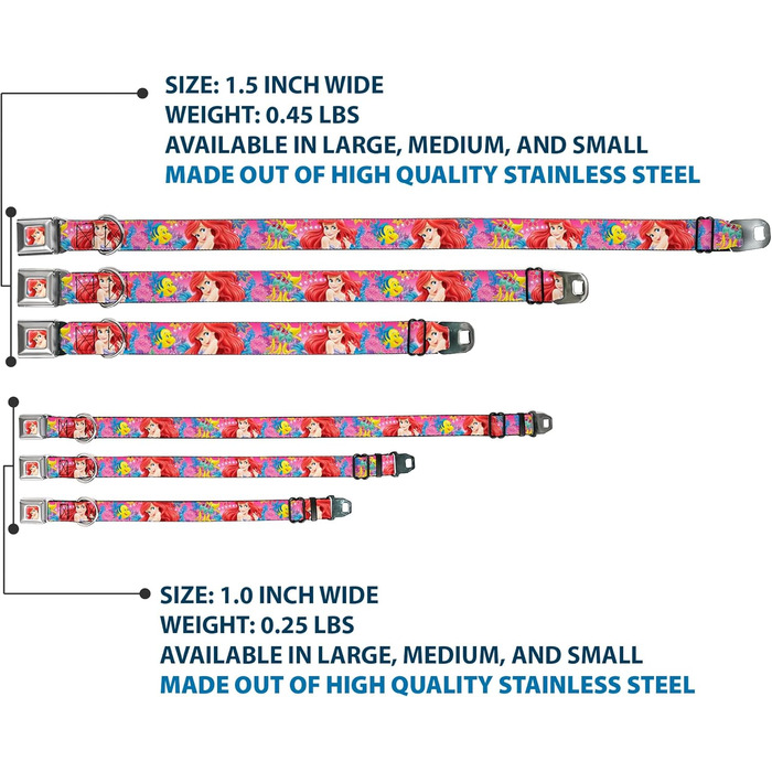 Нашийник для собак Buckle Down Ariel, рожево-блакитний, повний колір, розмір L (15-26 дюймів, 2.5 см)