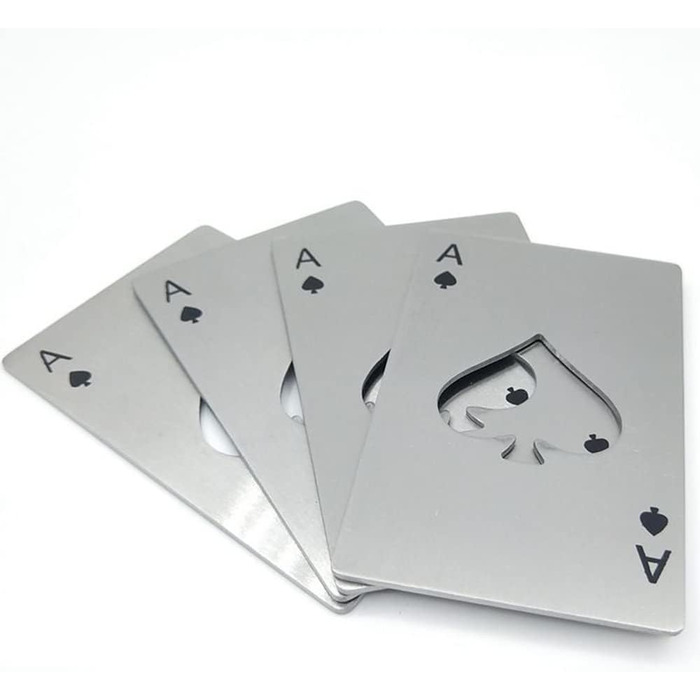 Lxoraziy 10-Piece Bottle Opener Set, Stainless Steel Spade Ace Playing Card Bottle Opener, Creative Beer Bottle Opener, Credit Card Size, Silver & Black