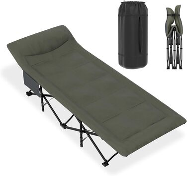 Розкладне ліжко-крісло для кемпінгу 185x75 см з матрацом, подушкою та кишенею, до 250 кг, для відпочинку на природі, саду та риболовлі