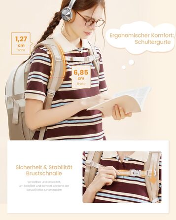 Шкільний рюкзак LOVEVOOK для дівчаток-підлітків, 15.6 дюймів, з відділенням для ноутбука, легкий, з помпоном, для школи, середньої школи, світло-жовтогарячий (15.6 дюймів, Y-бежевий світло-фіолетовий)