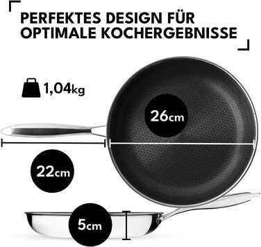 Сковорода Onyx Cookware з антипригарним покриттям | Для всіх типів плит, включаючи індукційні | Сковорода з нержавіючої сталі та алюмінію, 26 см | Без PFAS | Стійка до подряпин, для духовки до 260°C