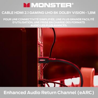HDMI кабель 2.1 Monster 1.8м, 8K Ultra HD, 48 Gbps, для ігор, сумісний з PS5, PS4, Xbox Series X, Xbox One