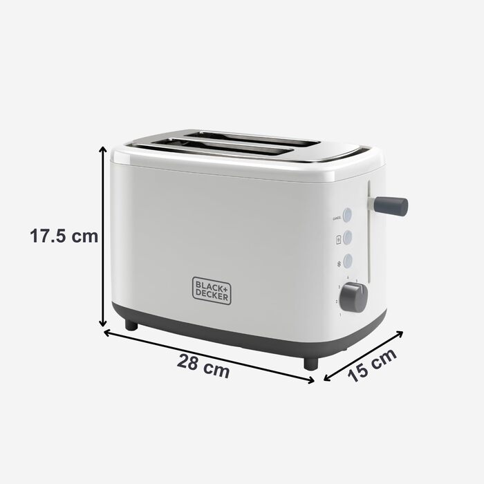Тостер Black+Decker BXTO1001E, 1000 Вт, 2 слоти, 7 рівнів підсмажування, білий