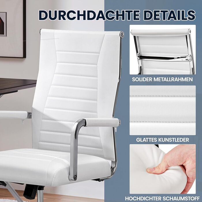 Офісне крісло Yaheetech з підлокітниками, офісний комп'ютерний крісло для начальника, стілець для роботи з високою спинкою, білий, до 136 кг
