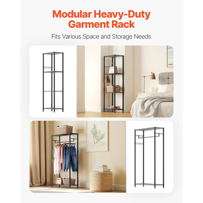 Вешалка для одягу VEVOR з 4 перекладинами, 8 гачками та 6 полицями, 385,5 кг вантажопідйомність, відкрита шафа для одягу