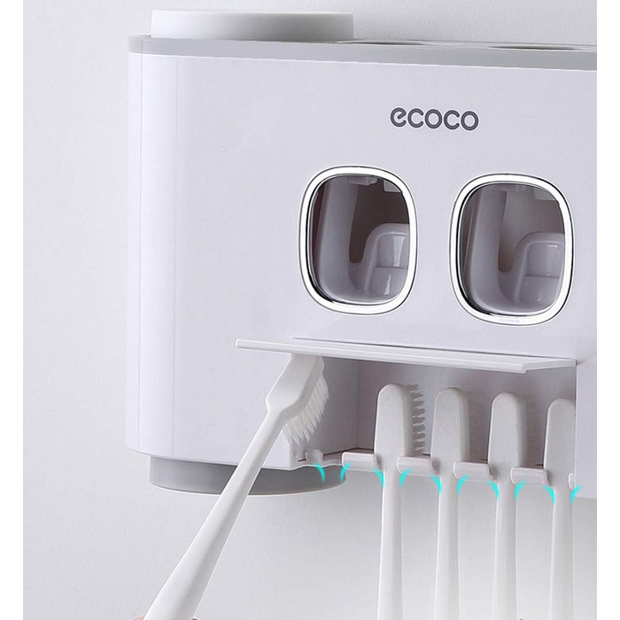 Автоматичний диспенсер зубної пасти та тримач для зубних щіток MHTECH (сірий) - комплект з 2 пресователями, 4 чашками та місцем для 5 щіток