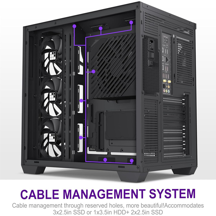 Корпус для ПК FOIFKIN F300: Mid-Tower, ATX, з 4 вентиляторами, 270° скло, Type-C (Чорний)