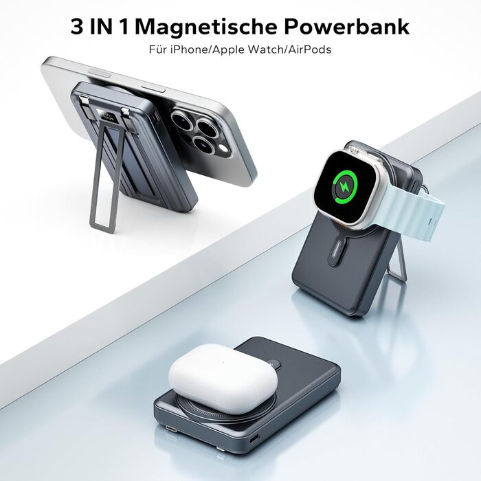 Power Bank Magsafe 10000mAh з USB-C, 20W PD, бездротова зарядка для iPhone, Apple Watch, AirPods (Чорний)