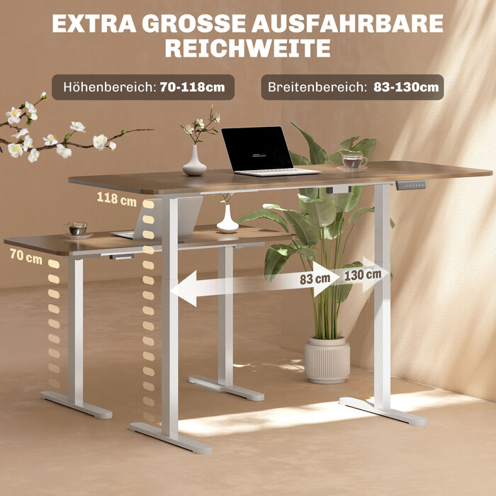 HOMCOM Height-Adjustable Desk Frame Electric Table Frame with 2 Motors & 3 Memory Control Desk Legs with Low Noise, Collision Protection White | Aosom