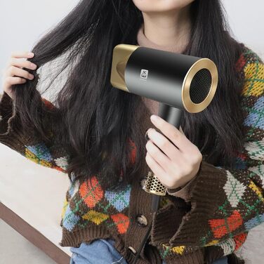 Професійний фен 2000W з 2 режимами температури та 2 швидкостями, насадкою-концентратором, кнопкою холодного повітря для дому, салону краси та подорожей (чорний)