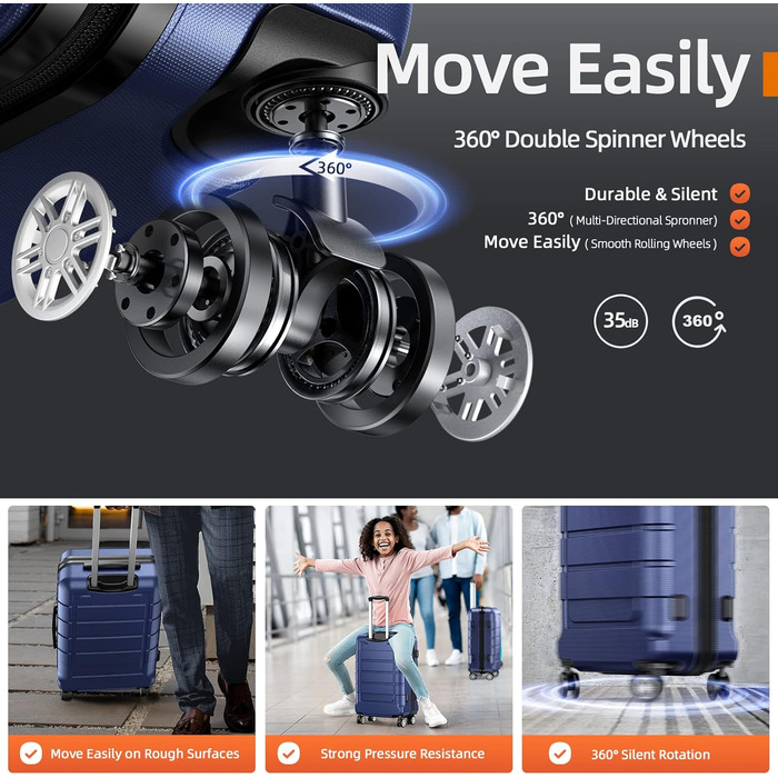 Набір валіз SHOWKOO 3 шт. з жорстким корпусом, ABS+PC, розширюваний, з TSA замком та 4 колесами (M, L, XL, Champagner)