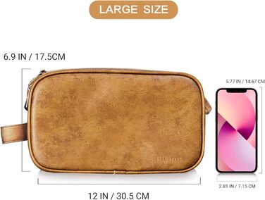Чоловічий туалетний набір Elviros, подарунок для чоловіків, водонепроникний з PU-шкіри, велика відкрита сумка для подорожей, підходить для подорожей, ділових поїздок, фітнесу, ванної кімнати, колір: тоffee, розмір: L 30,5 x 17 x 18 см