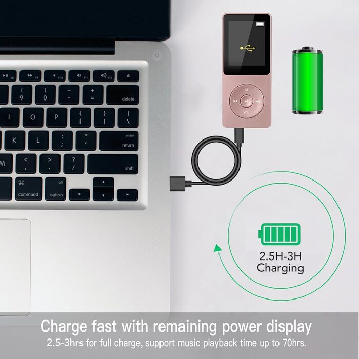 MP3 плеєр AGPTEK A02 8GB Rosegold - 70 годин відтворення, 1.8