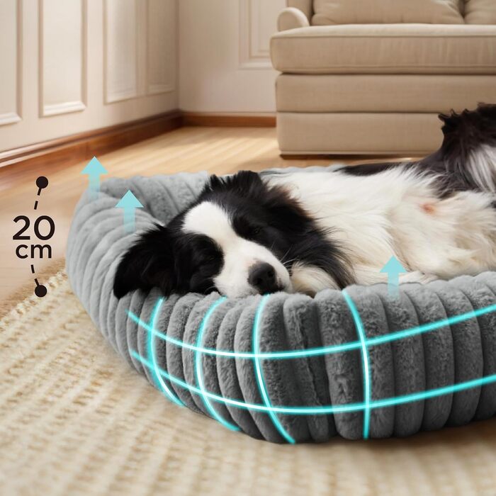 BEDSURE Лежанка для собак великих порід - ортопедична, 91x68x20 см, з м'яким флісовим покриттям, протиковзна, з високим бортиком (109x76x20 см, сіра)