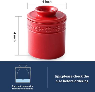 KOOV Ceramic Butter Top for Countertop, French Butter Dish, Large Capacity, Daisy Series (red)