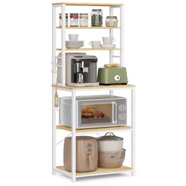 Поличкова стійка VASAGLE для кухні з 6 полицями та гачками, сталевий каркас, горіховий колір + білий, 40 x 60 x 167 см