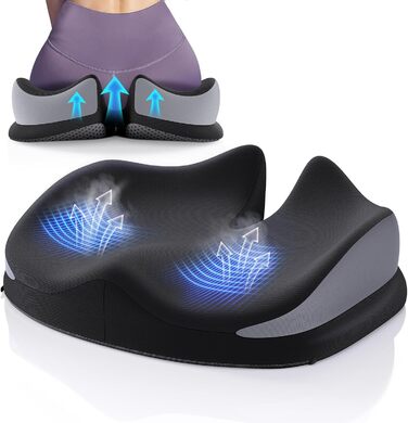 Ортопедична подушка для сидіння Benazcap з Memory Foam для полегшення болю в куприку. Підходить для авто, дивана, офісу та інвалідного візка. Чорний колір.