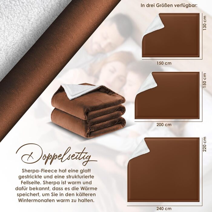 Плед KESSER® з м'якого флісу та шерпи, 220 x 240 см (XXL), теплий та затишний, для дивана або ліжка