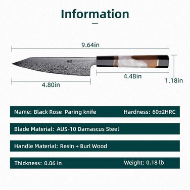 Японський ніж Kiritsuke FINDKING 9 дюймів (серія BLACK-ROSE), ніж для професійних та домашніх кухарів, ніж з дамаської сталі, овочевий ніж 5 дюймів