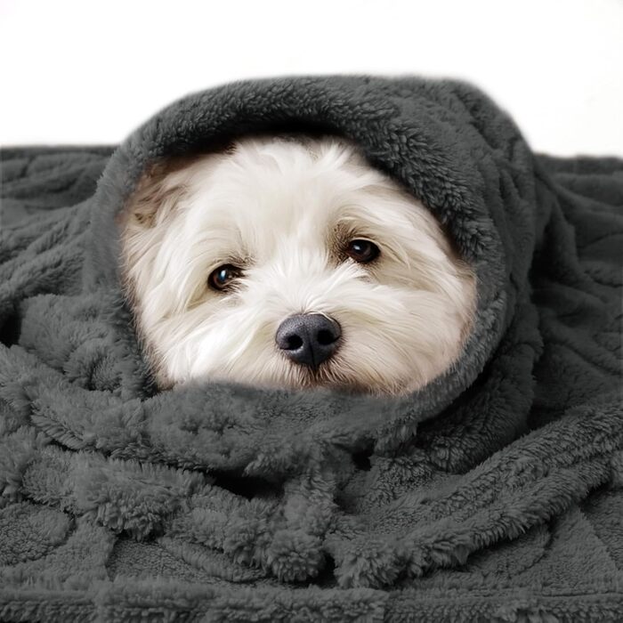 Водонепроникний коврик для собак Luciphia, середній та великий розмір, для ліжка/дивану, м'який, пухнастий, з 3D-серцем, з флісу Sherpa, комфортний, заспокійливий, сірий, 76 x 104 см