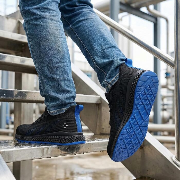 Робочі черевики SPIEZ для чоловіків та жінок, легкі, slip-on, з дихаючою сіткою, захист пальців Composite, неслизькі для складу, промисловості та повсякденного використання, чорно-сині, розміри EU35-46 (41 EU)