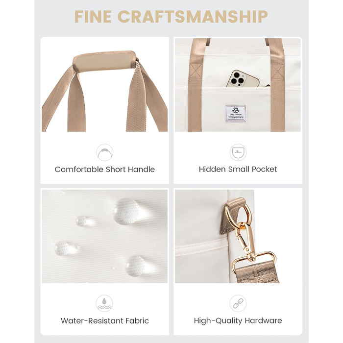 Сумка-валіза LOVEVOOK для жінок, водонепроникна, 42L, зелено-бежева. Ідеальна для подорожей, спортзалу, пологів та Ryanair. Має відділення для взуття та клінічна сумка.