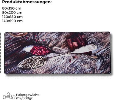 Килимок для кухні MIQNA, чорний, 100x200 см, протиковзкий, мийний, Spice