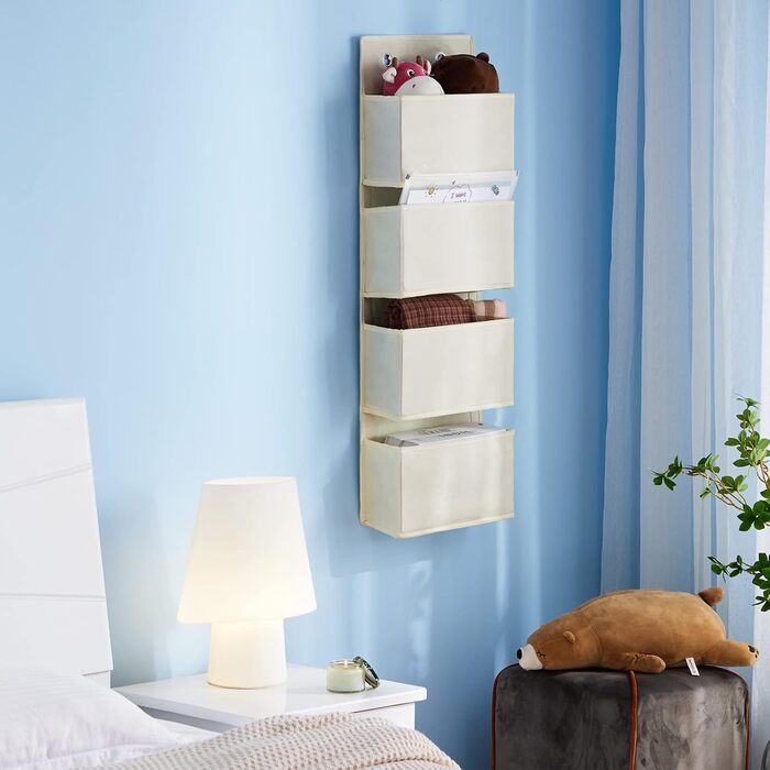 Органайзер для дверей Youdenova з 4 кишенями та 2 гачками, настінна підвісна полиця для зберігання, для ванної, спальні, дитячої кімнати (Бежевий)