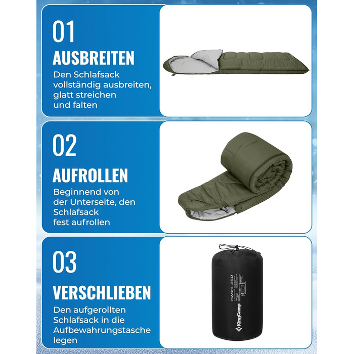 Сплячий мішок KingCamp Oasis для кемпінгу, 3-4 сезони, водовідштовхувальний, легкий, для дітей та дорослих, з можливістю з'єднання, для подорожей та активного відпочинку, оливковий, Zip 220×75 см