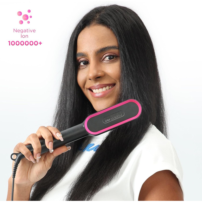 Іонізаційна випрямляюча щітка PARWIN PRO BEAUTY з LED-дисплеєм, захистом від опіків, швидким нагрівом та 4 температурними режимами (чорна)