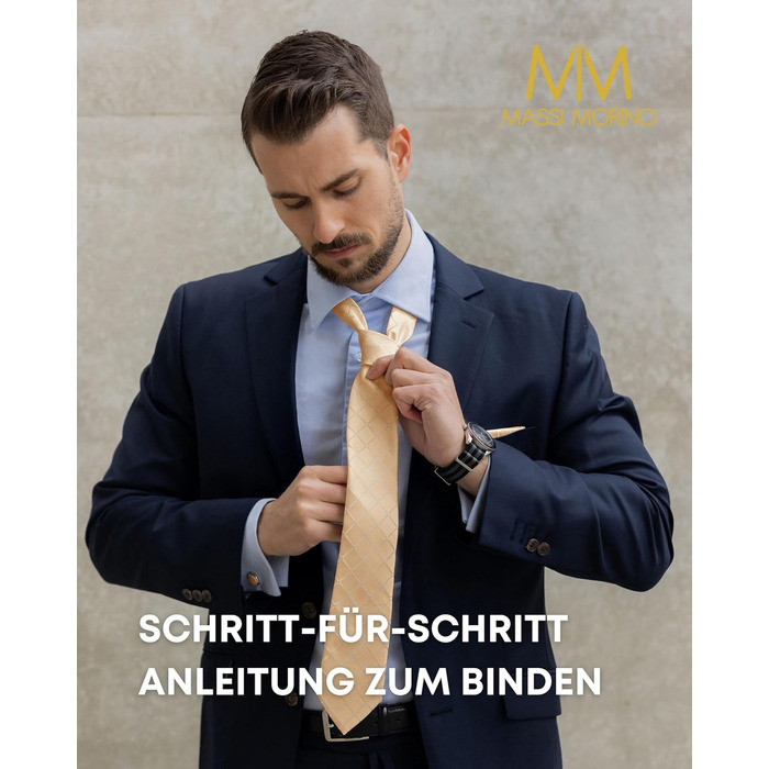 Набір краваток Massi Morino для чоловіків з нагрудним хустиною, краватковою голкою та затискачами для краваток, подарункова коробка - ідеальний вибір для весілля, універсальний розмір (Champagne Square)